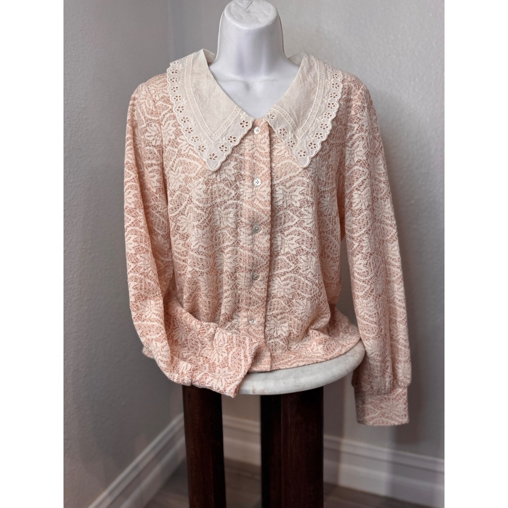 Adelyn Rae Coquette Lace Blouse Eyelet‎ Peter Pan Statement Collar S Cottagecore
